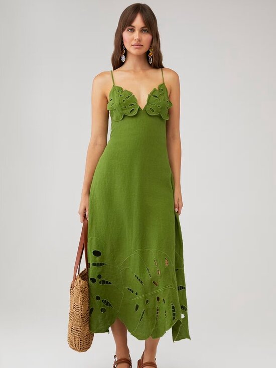 FARM Rio Dresses & Skirts - NWT Farm Rio Monstera Embroidered Linen Midi Dress